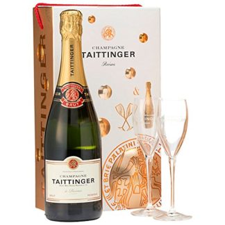 Taittinger Brut Reserve Non Vintage Champagne and Glasses Gift Set 75 cl